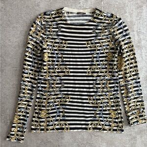 J.‎ McLaughlin Women Chain Print Stripe Crew Neck Sweater Top Size S Long Sleeve
